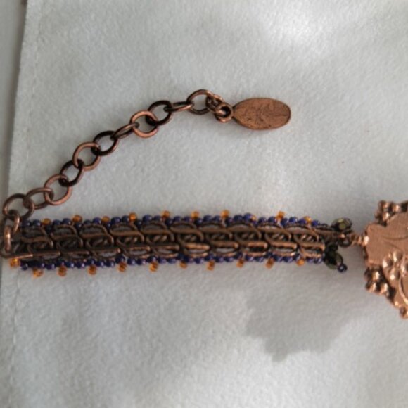 SATELLITE PARIS VINTAGE AMETHYST FACETED GLASS STONE COPPER BRACELET - Picture 4 of 4